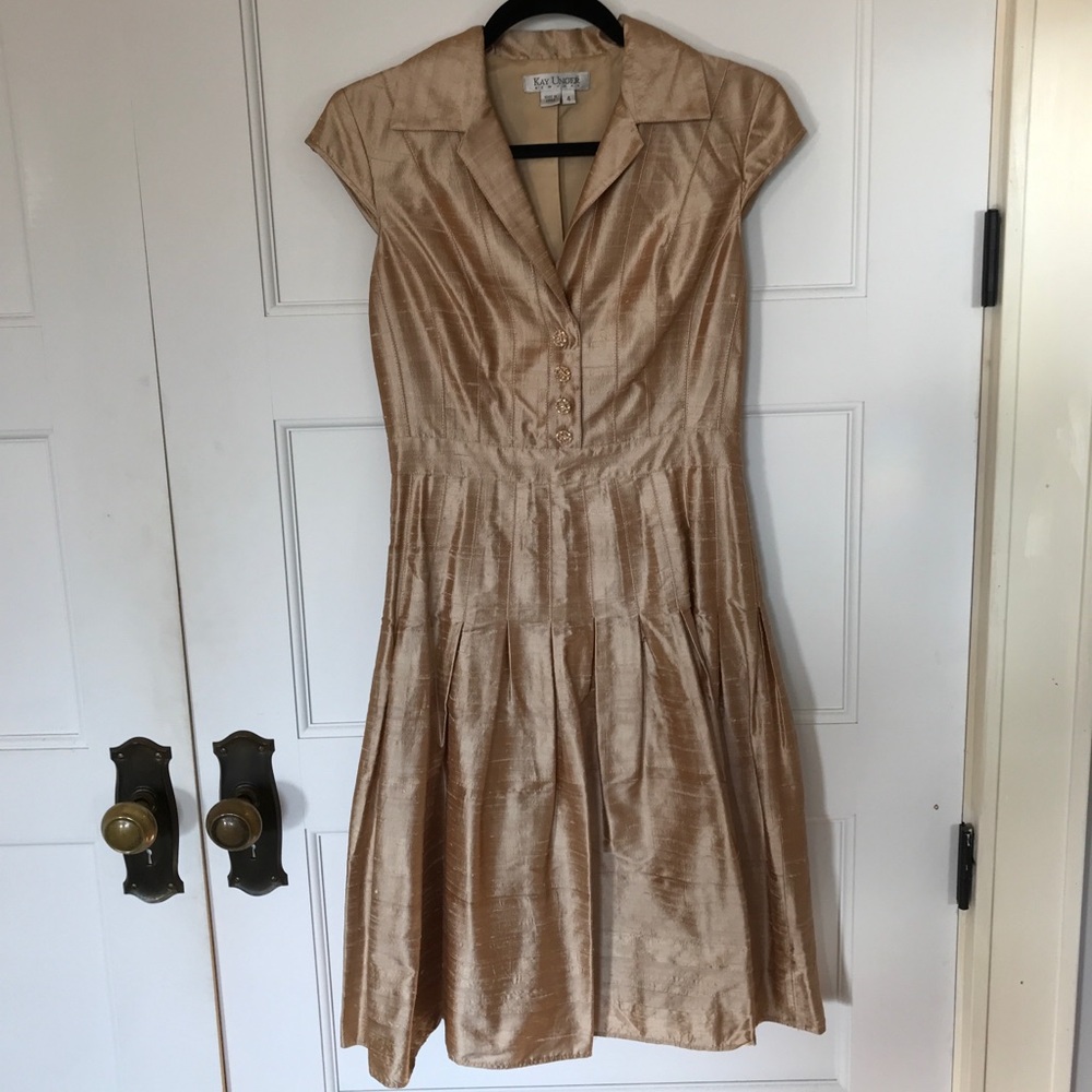 Kay Unger Gold Silk Cocktail Dress